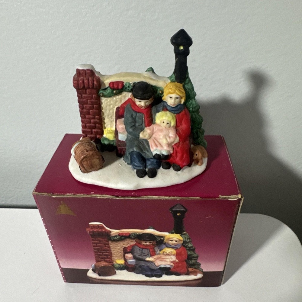 Trim A Home Porcelain Village Scene Family On A Bench